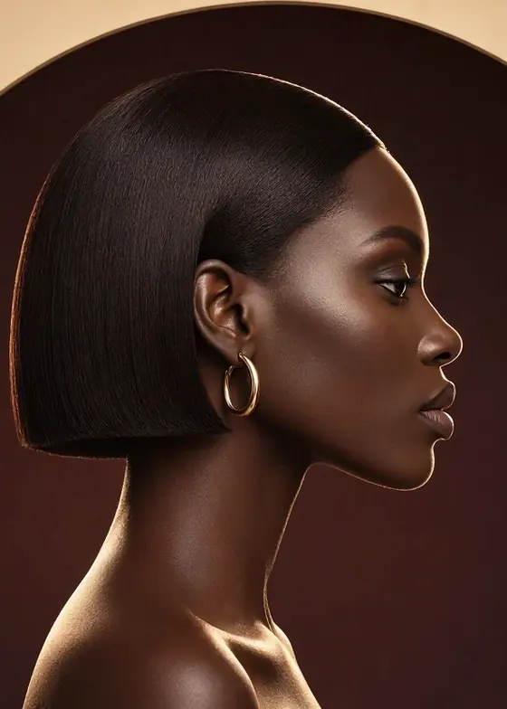 Silk press bob with gold hoop